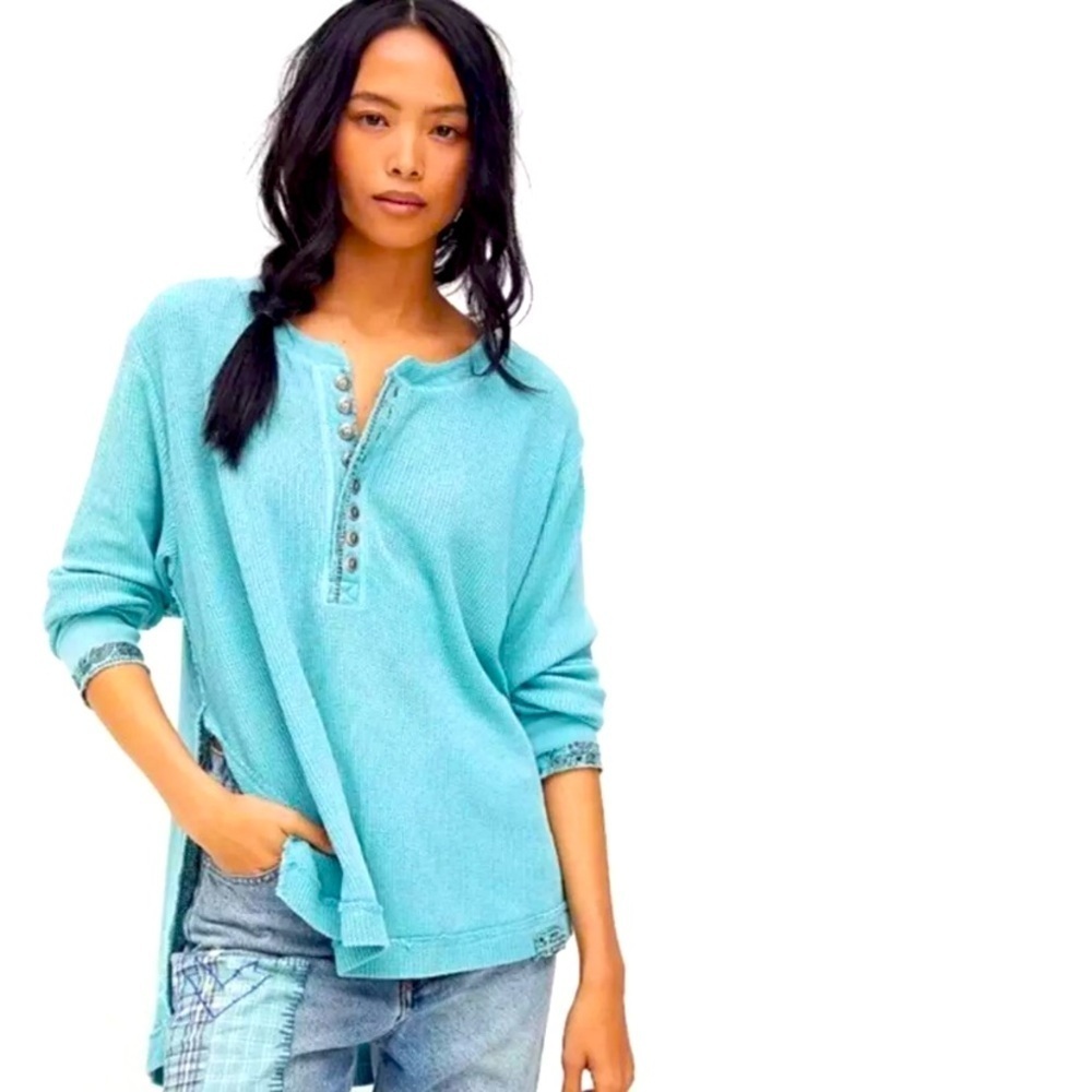 Fall For You Henley In Aspen Sky free people boho classic metal buttons spring
